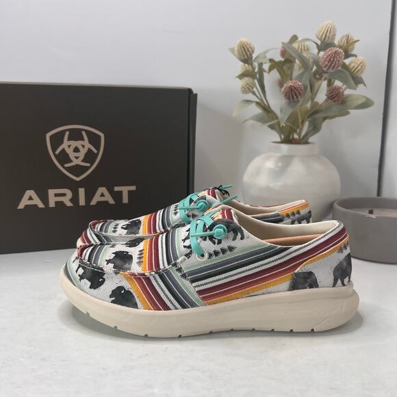 Ariat Hilo Moc Toe Lightweight Lace Up Shoe Buffalo Print Women 6.5B NWB Comfort - Picture 1 of 10